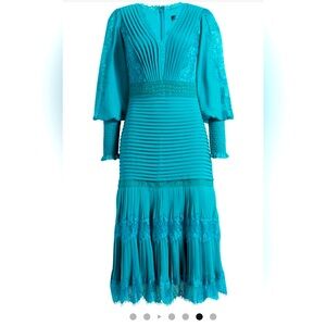 ISO Tadashi Shoji Lace Pintuck Dress.  Size 12. Tropical Blue